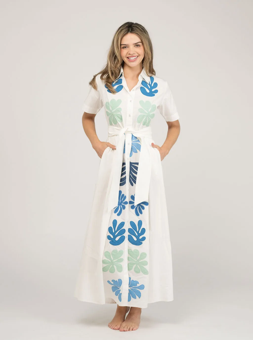 The Elle Maxi Dress | White Aqua Appliqué sold by Beau & Ro