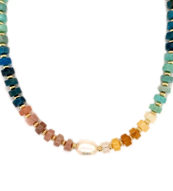 Natural Gemstone Beaded Necklace with Pearl Accent sold by Beau & Ro