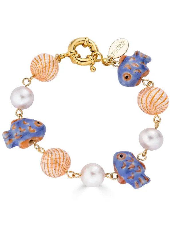 Lana Hand Blown Glass and Freshwater Pearl Fish Bracelet sold by Beau & Ro