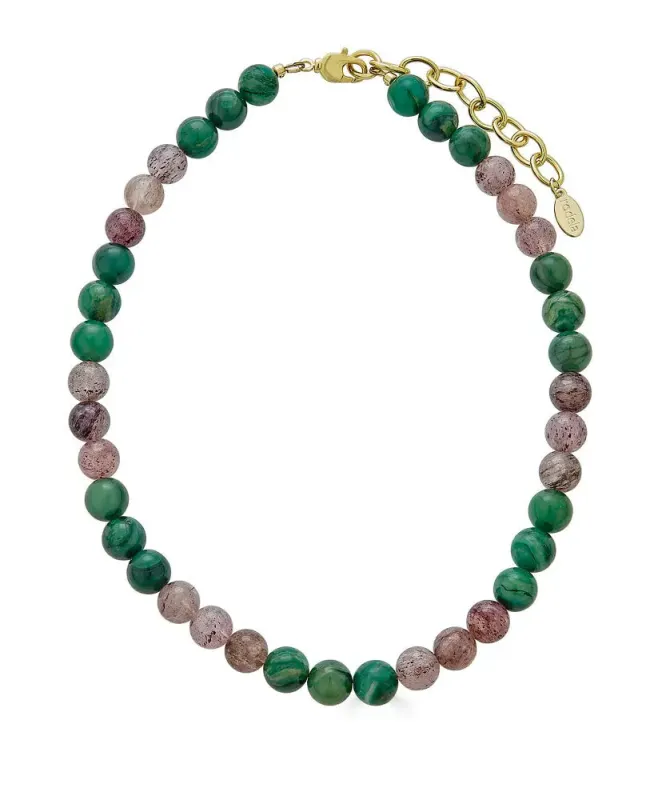 Gemma African Jade and Strawberry Quartz Necklace sold by Beau & Ro