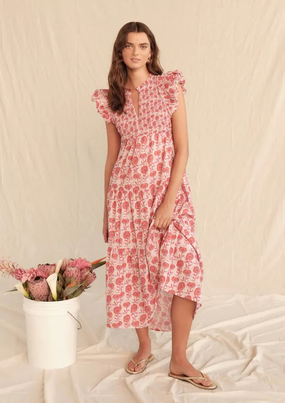 Almina Dress in Poppy Patch Batik sold by Beau & Ro