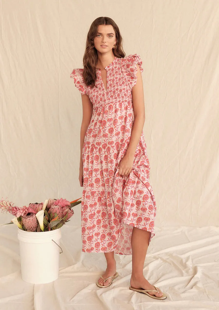 Almina Dress in Poppy Patch Batik sold by Beau & Ro