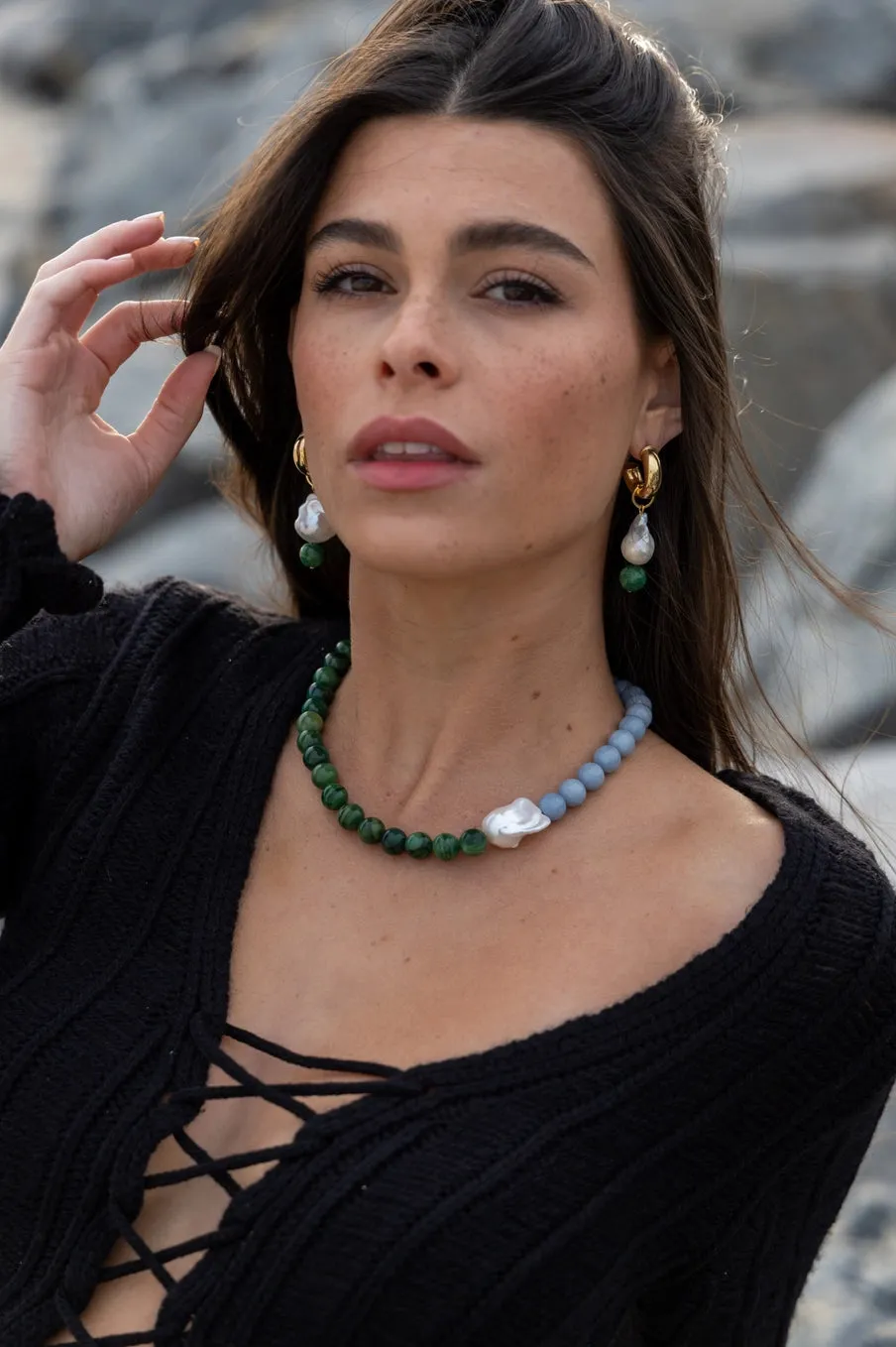 Rhode African Jade Angelite and Baroque Pearl Necklace sold by Beau & Ro product image thumbnail 4