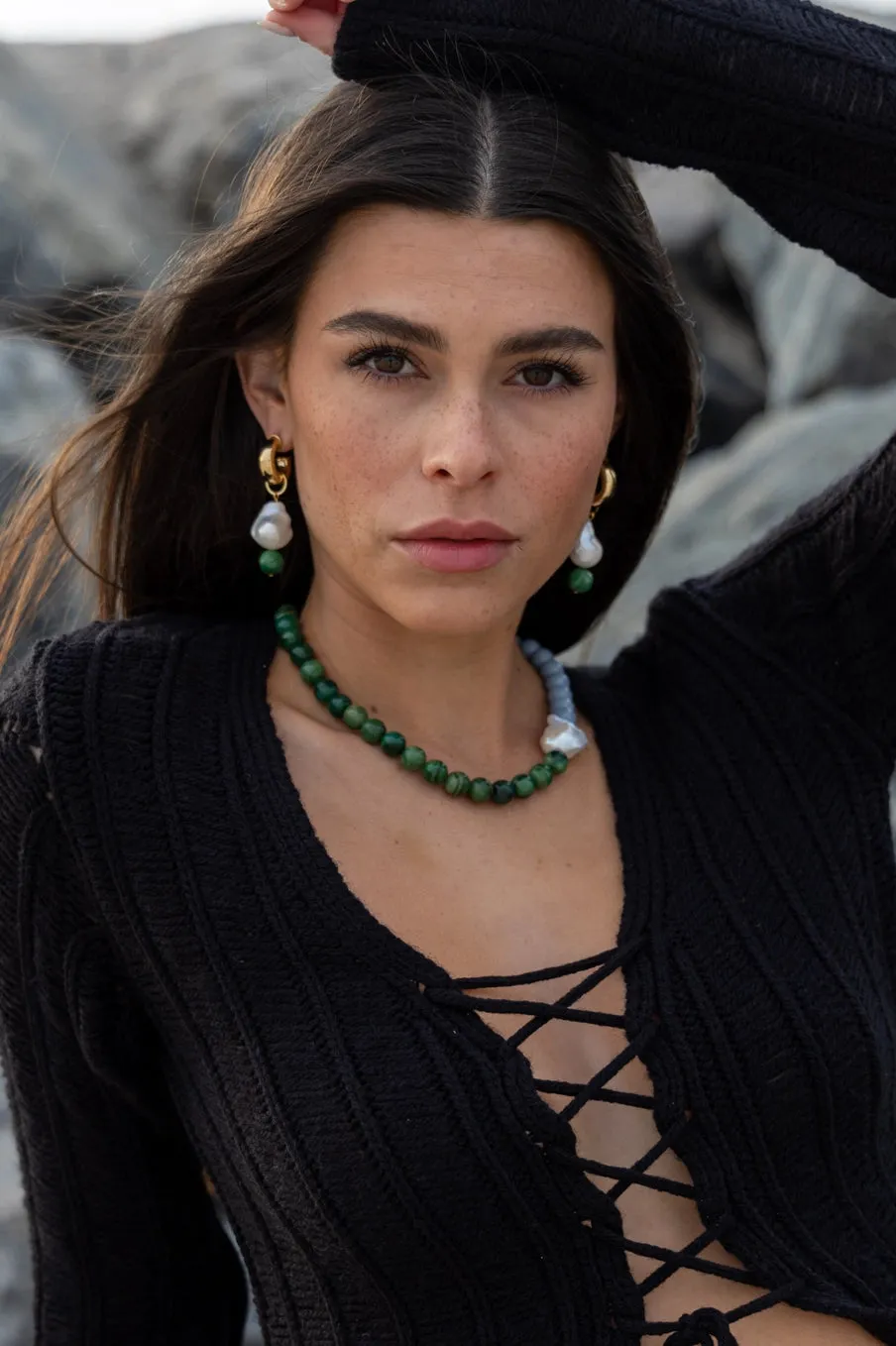 Rhode African Jade Angelite and Baroque Pearl Necklace sold by Beau & Ro product image thumbnail 2