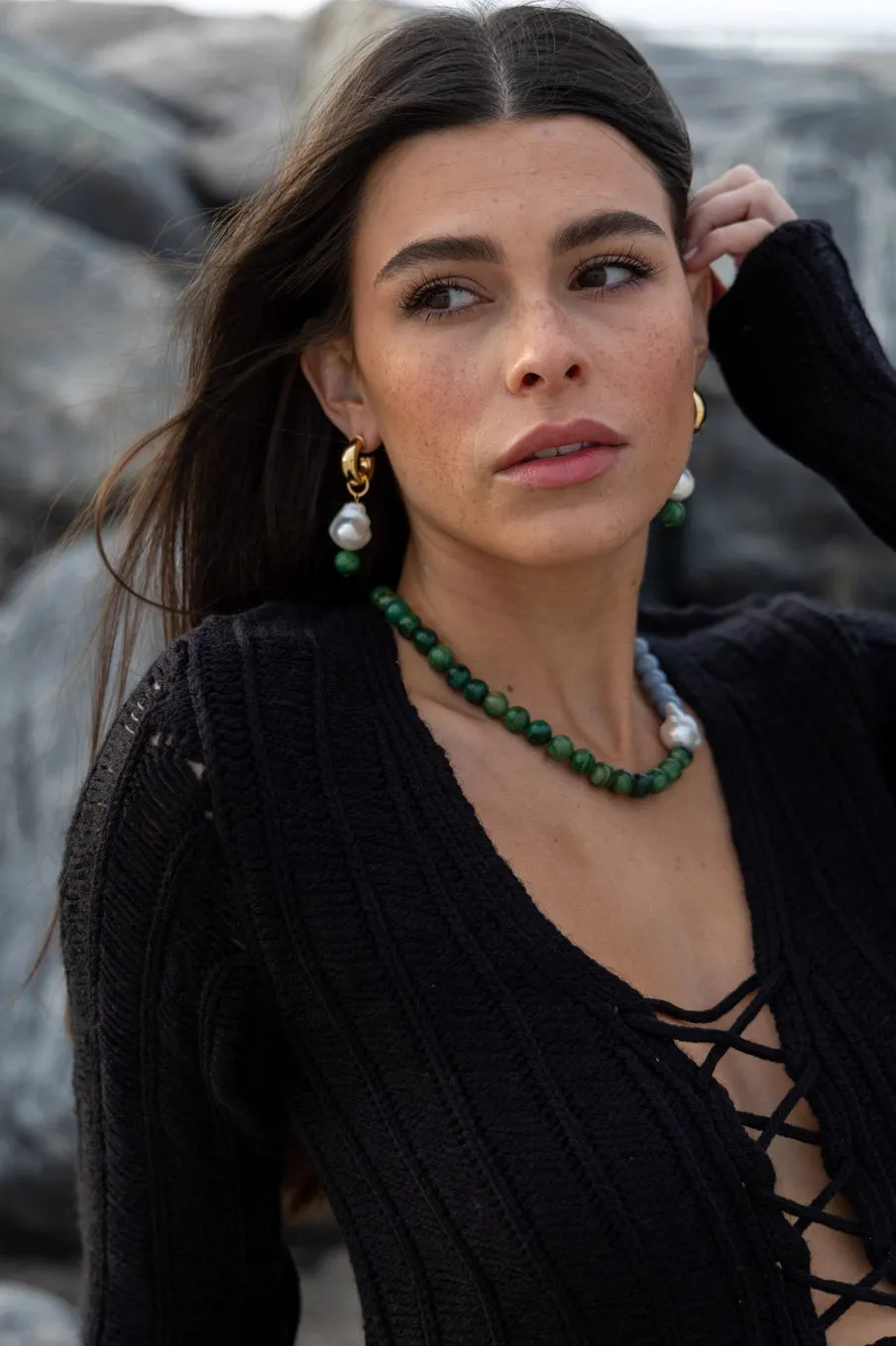 Rhode African Jade Angelite and Baroque Pearl Necklace sold by Beau & Ro product image thumbnail 3