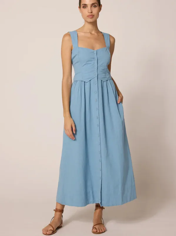 Esther Ankle Dress in Dusty Blue sold by Beau & Ro