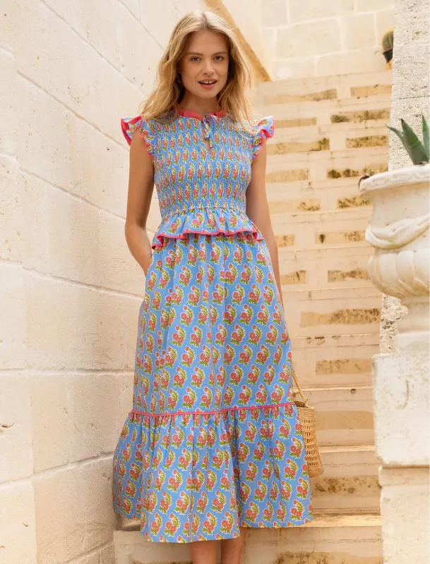 Harper Dress in Cornflower Aster sold by Beau & Ro