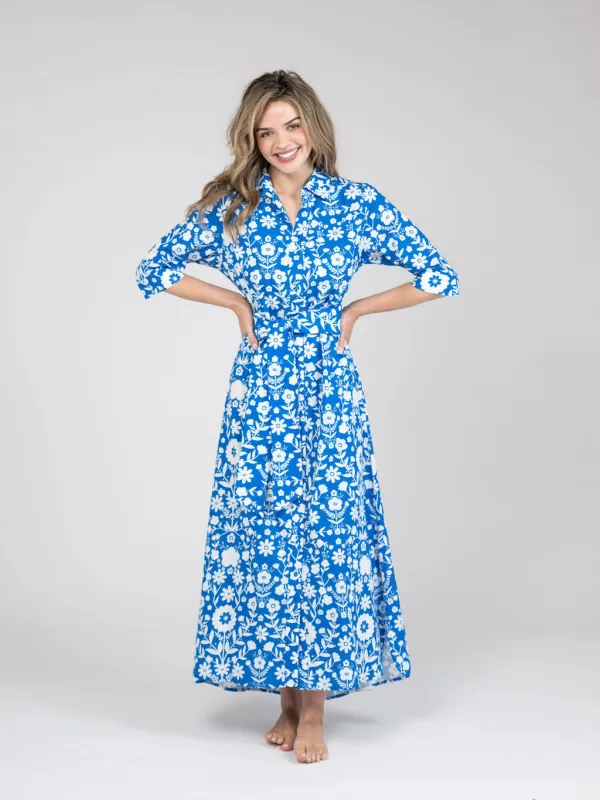The Eloise Dress | Cobalt Folk Flower sold by Beau & Ro