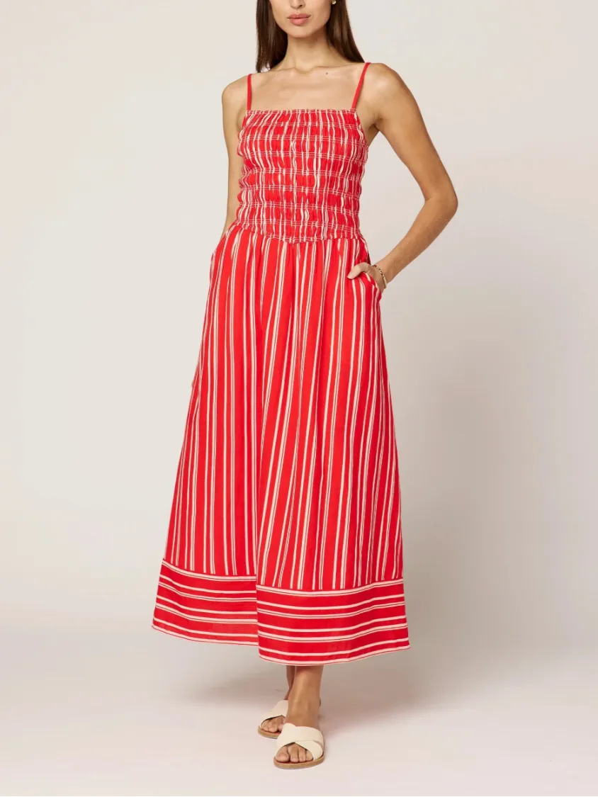 Lacey Ankle Dress in Poppy Red / Ivory sold by Beau & Ro