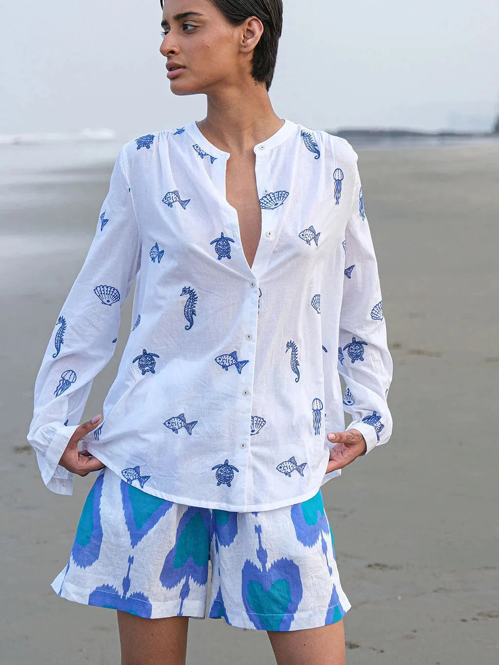 Columbia Blouse in White with Seaworld Embroidery sold by Beau & Ro product image thumbnail 3