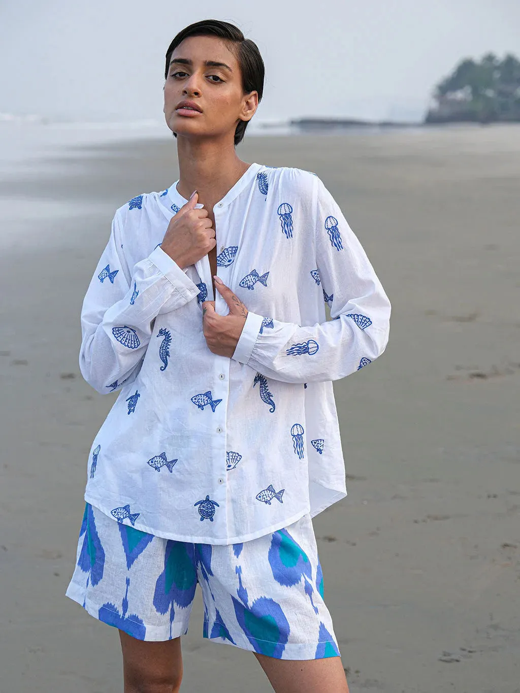 Columbia Blouse in White with Seaworld Embroidery sold by Beau & Ro