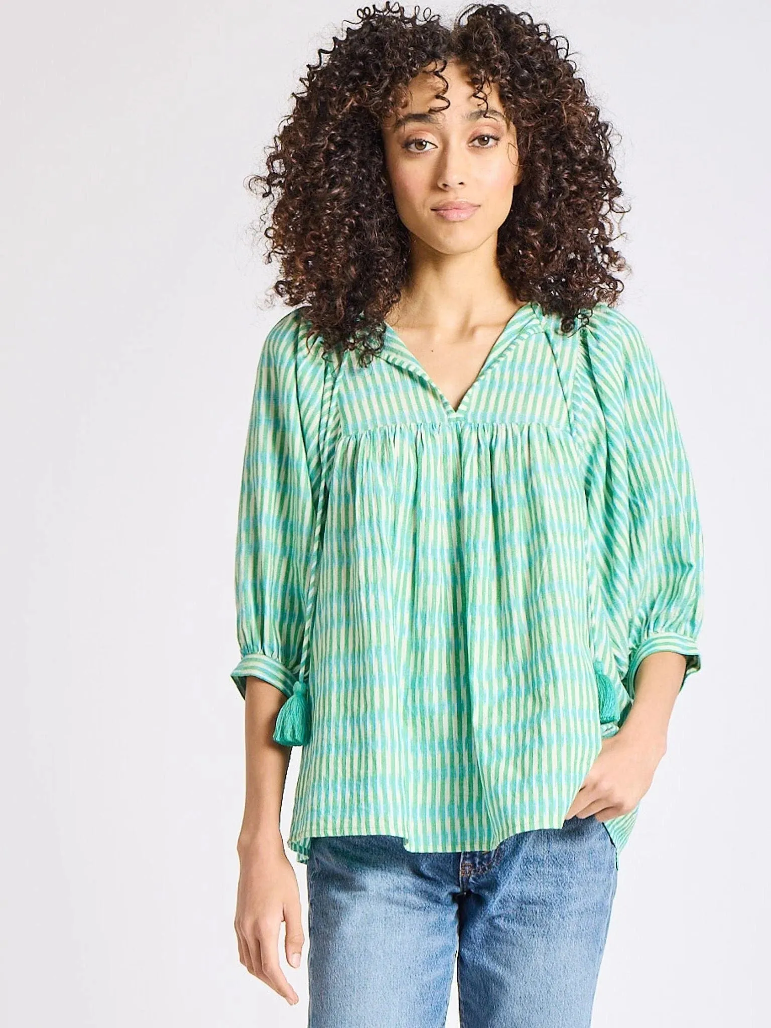 Thalia Top in Green & Blue Ikat sold by Beau & Ro product image thumbnail 4