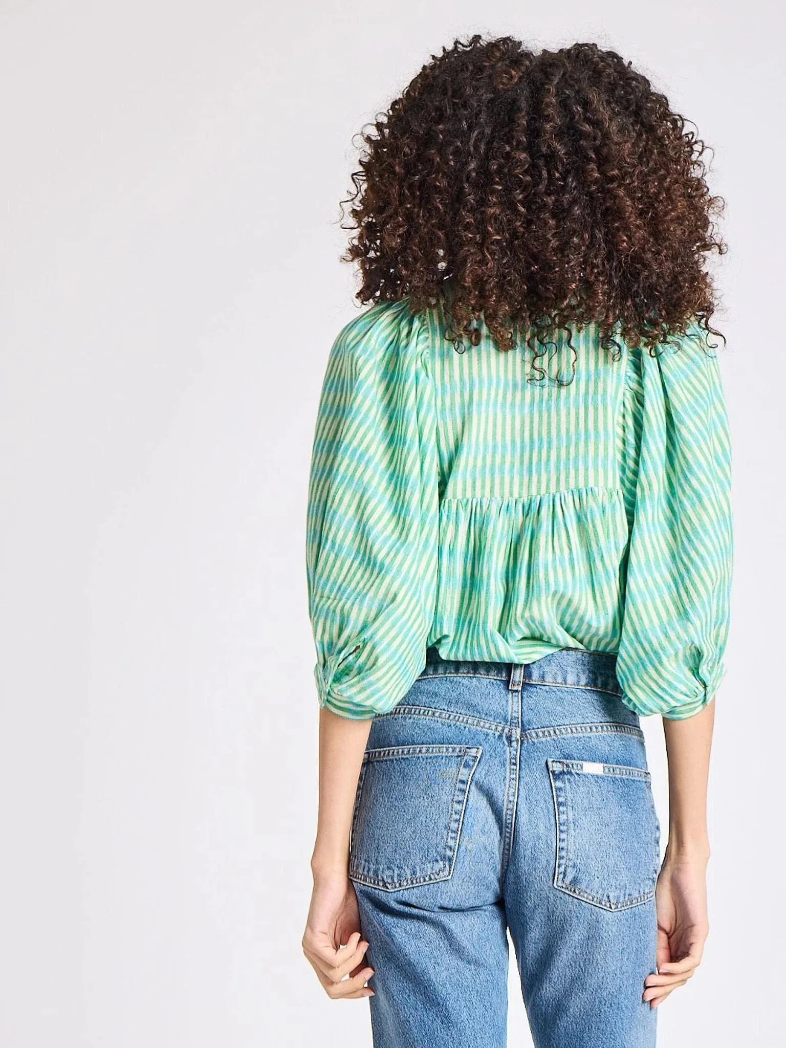 Thalia Top in Green & Blue Ikat sold by Beau & Ro product image thumbnail 5