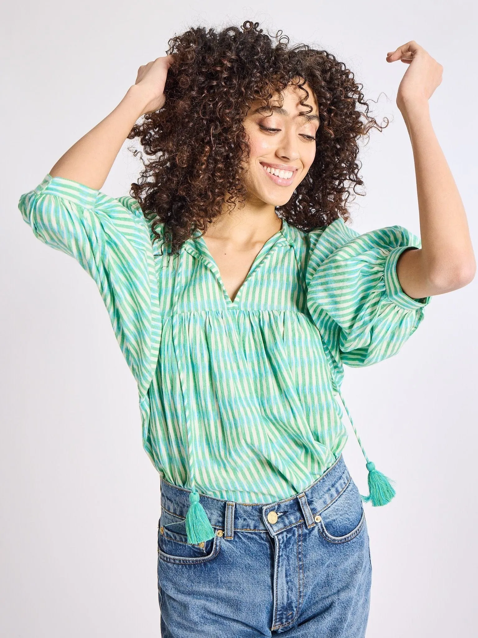 Thalia Top in Green & Blue Ikat sold by Beau & Ro product image thumbnail 3