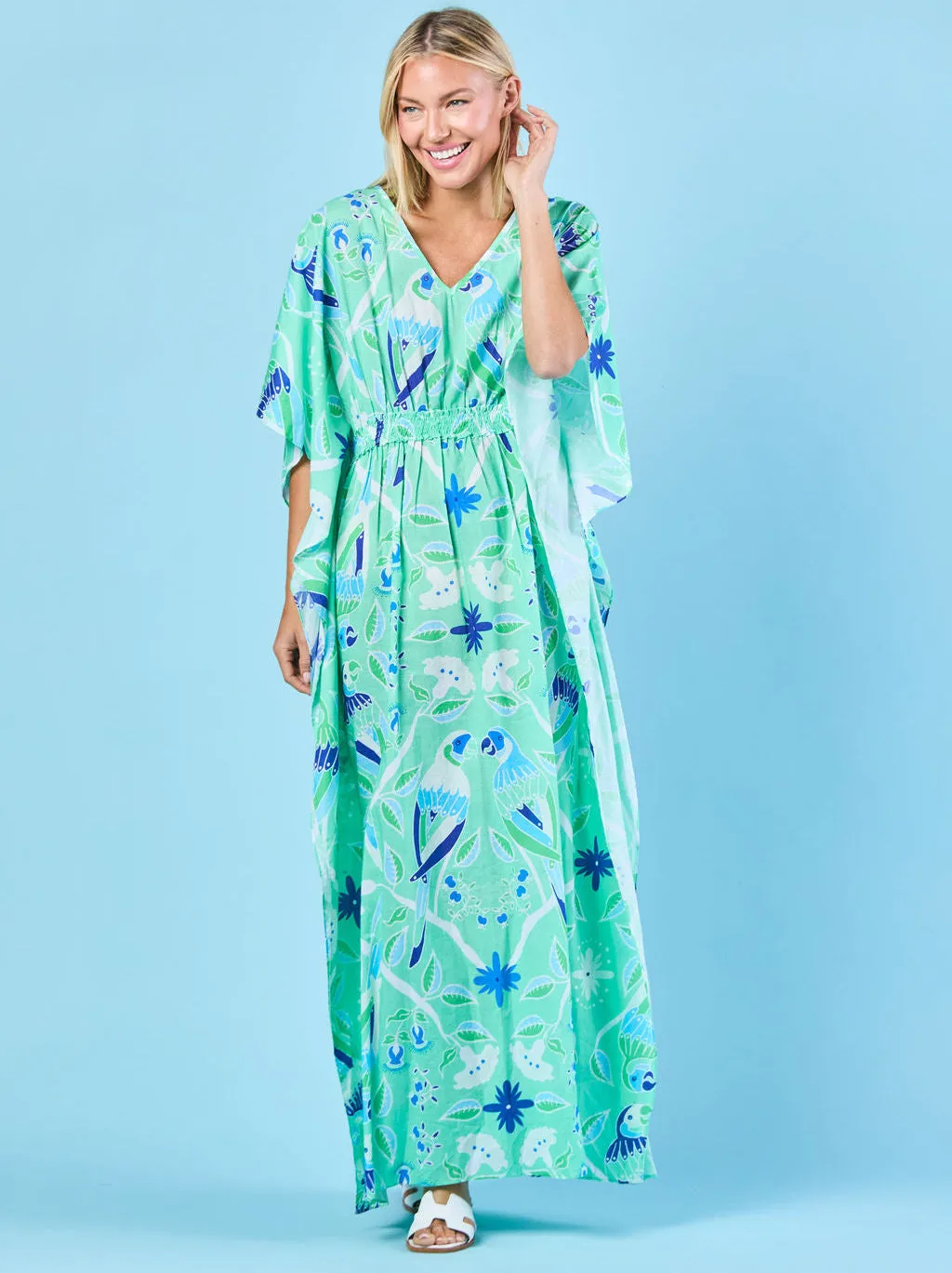 Christy Caftan in Jade Paradise sold by Beau & Ro