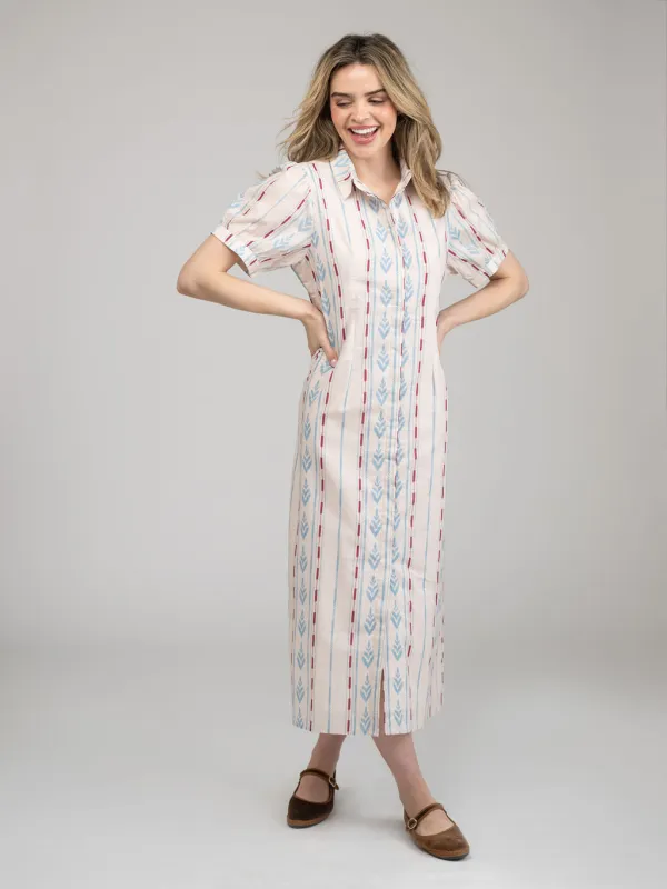 The Kris Dress | Ivory Ikat Stripe sold by Beau & Ro