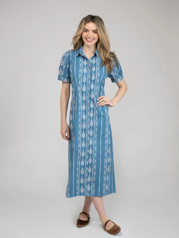 The Kris Dress | Blue Ikat Stripe sold by Beau & Ro