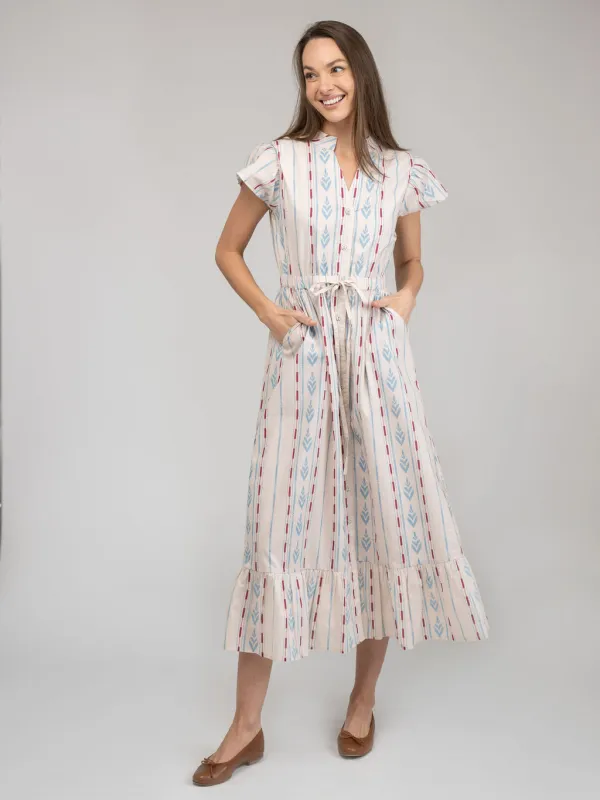 The Flutter Dress | Ivory Ikat Stripe sold by Beau & Ro