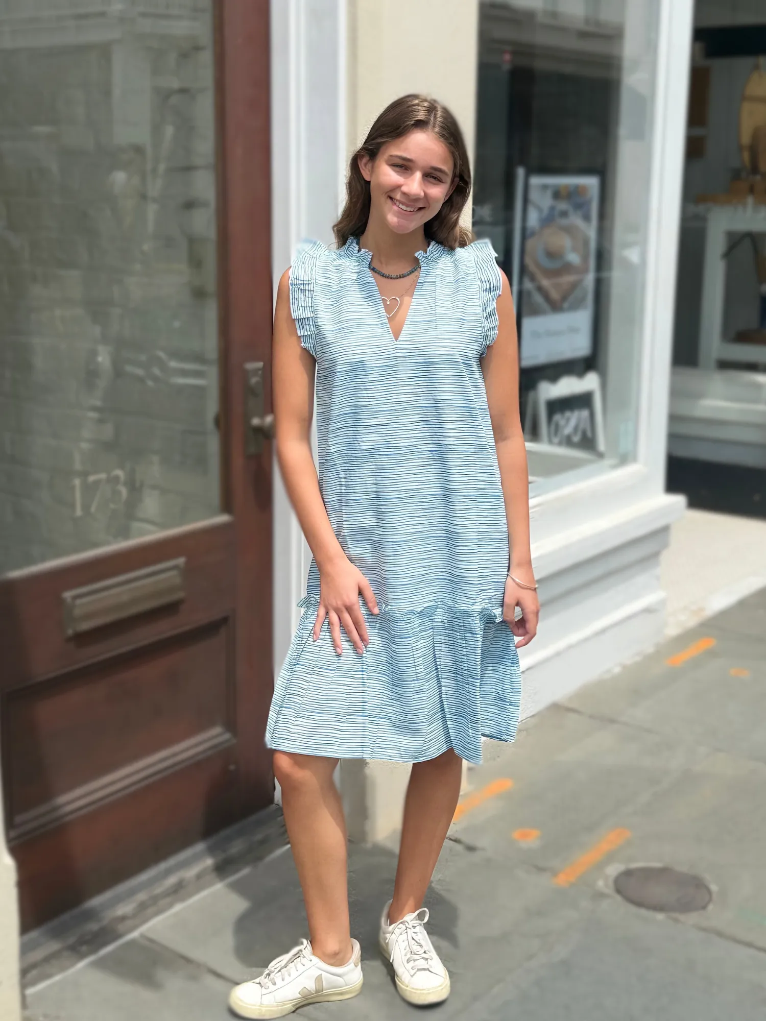 Nikki Dress in Blue Stripe sold by Beau & Ro