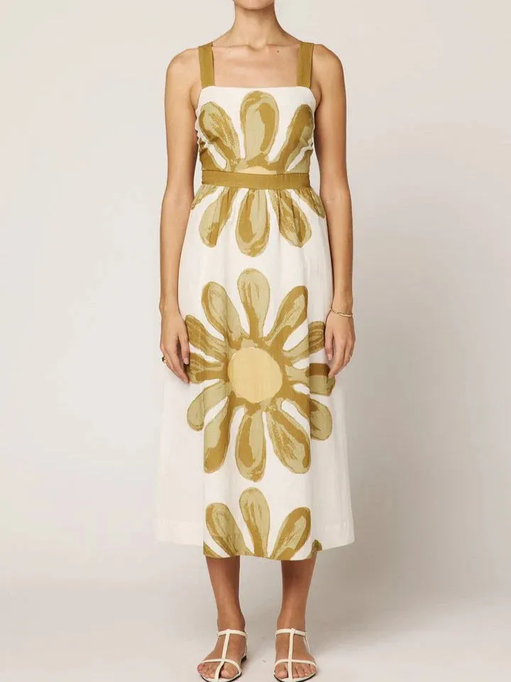 Clara Ankle Dress in Floral Placed Print sold by Beau & Ro