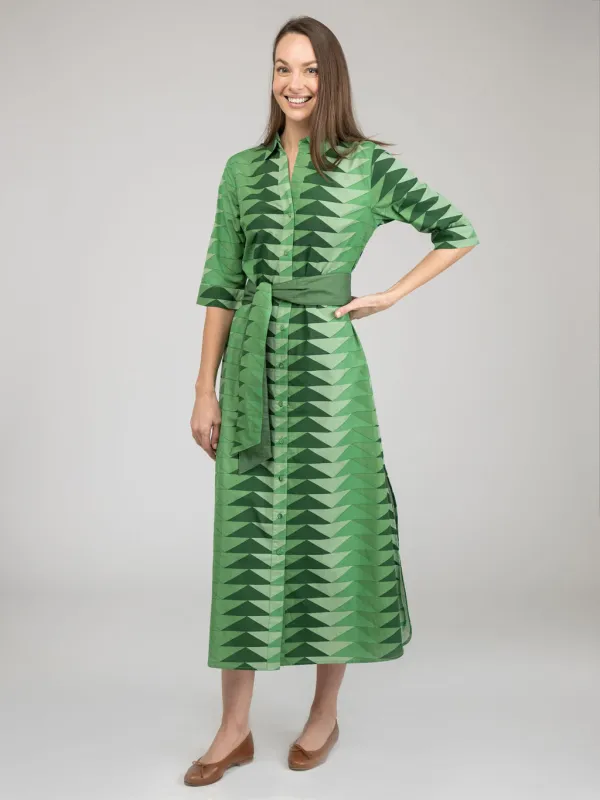 The Eloise Dress | Fall Green Bagru Triangle sold by Beau & Ro