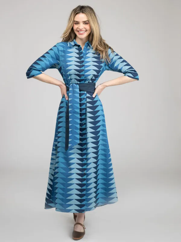 The Eloise Dress | Fall Blue Bagru Triangle sold by Beau & Ro