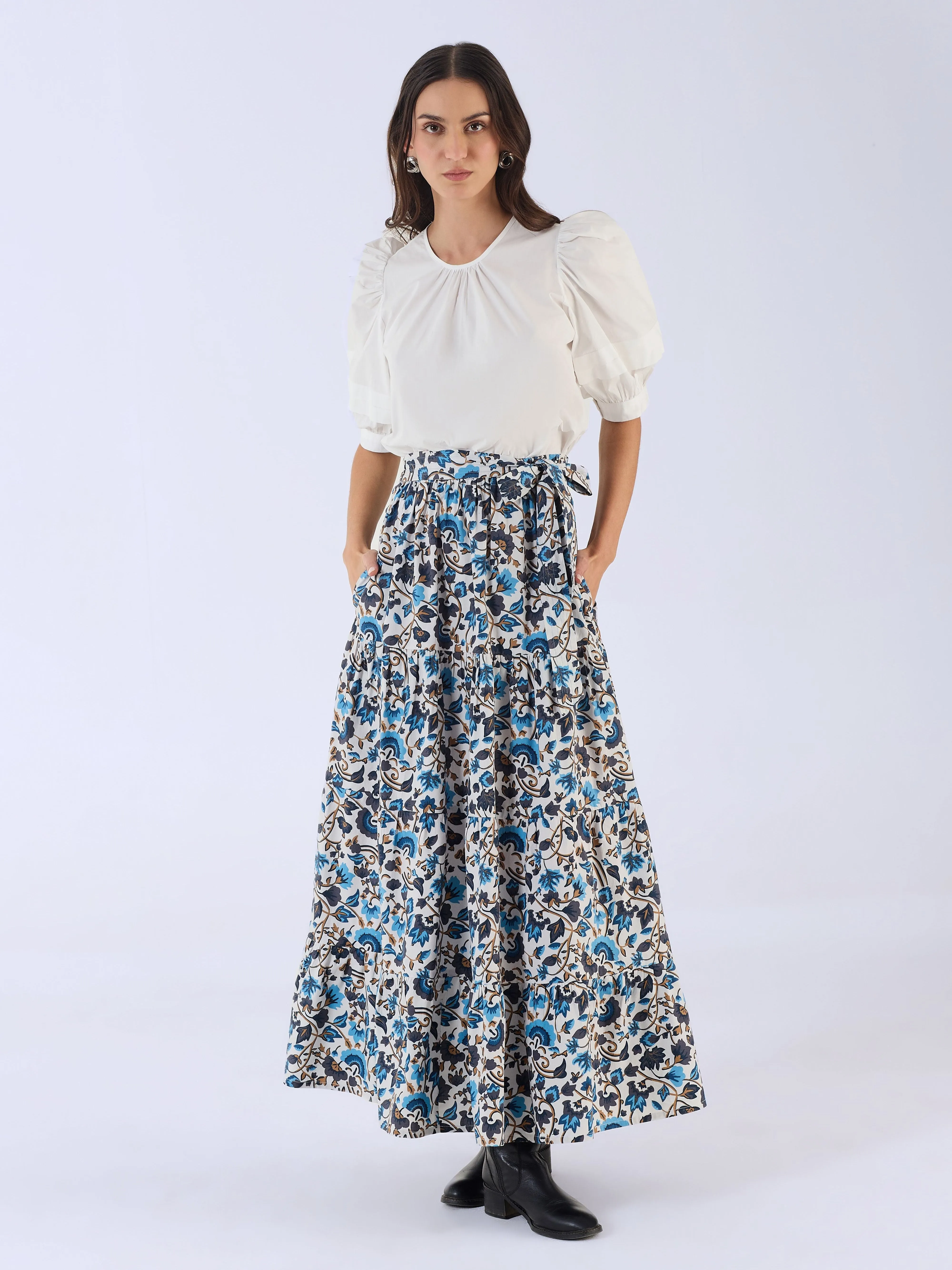 Gia Skirt in Last Blooms Blue sold by Beau & Ro