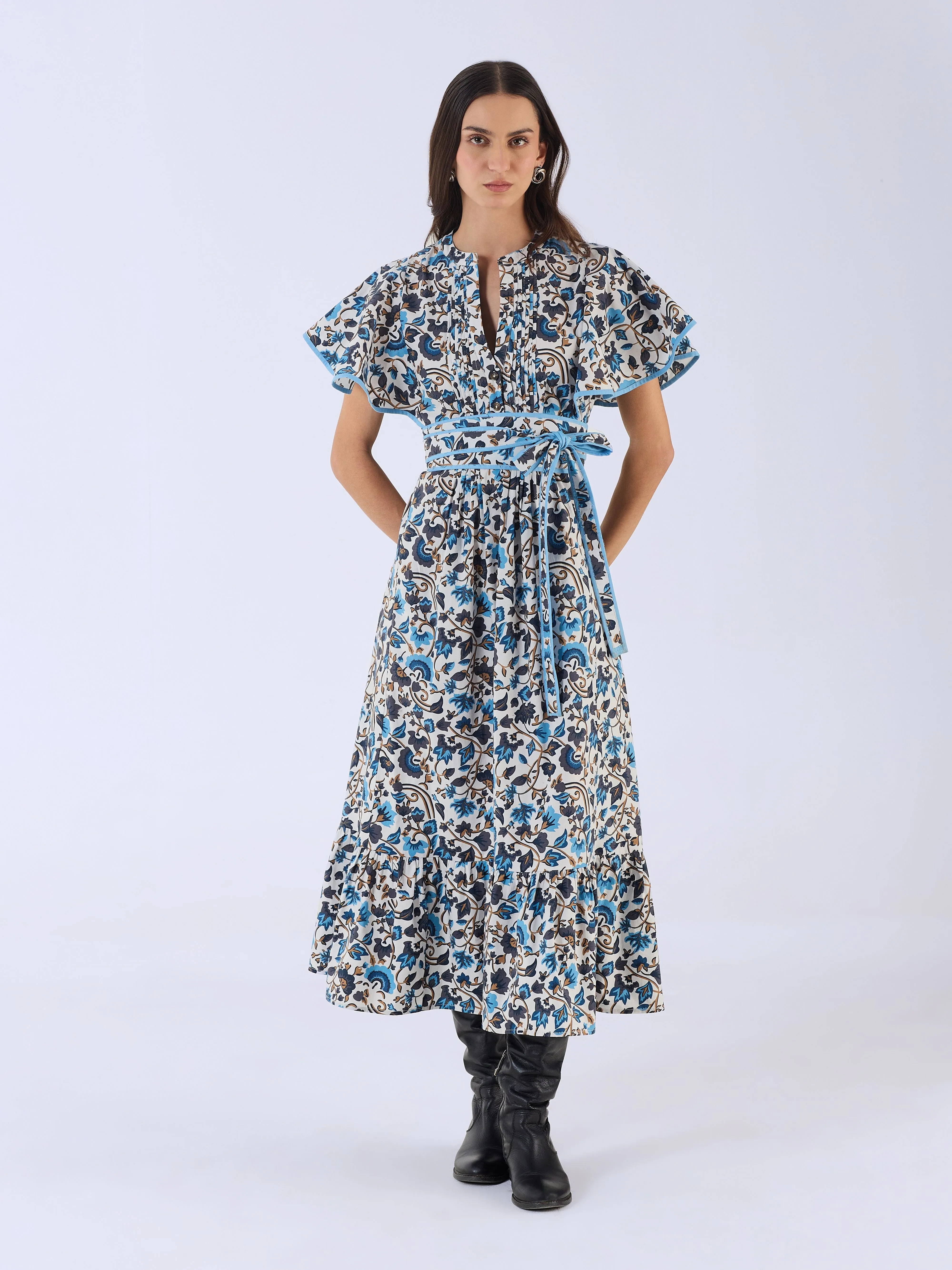 Leni Dress in Last Blooms Blue sold by Beau & Ro