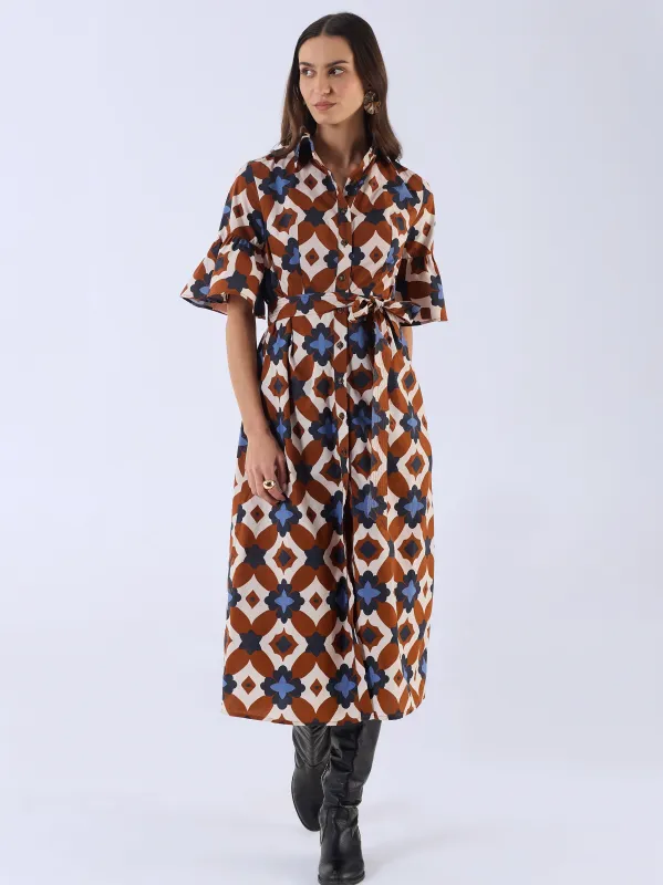 Brooke Dress in Mosaic Brown sold by Beau & Ro