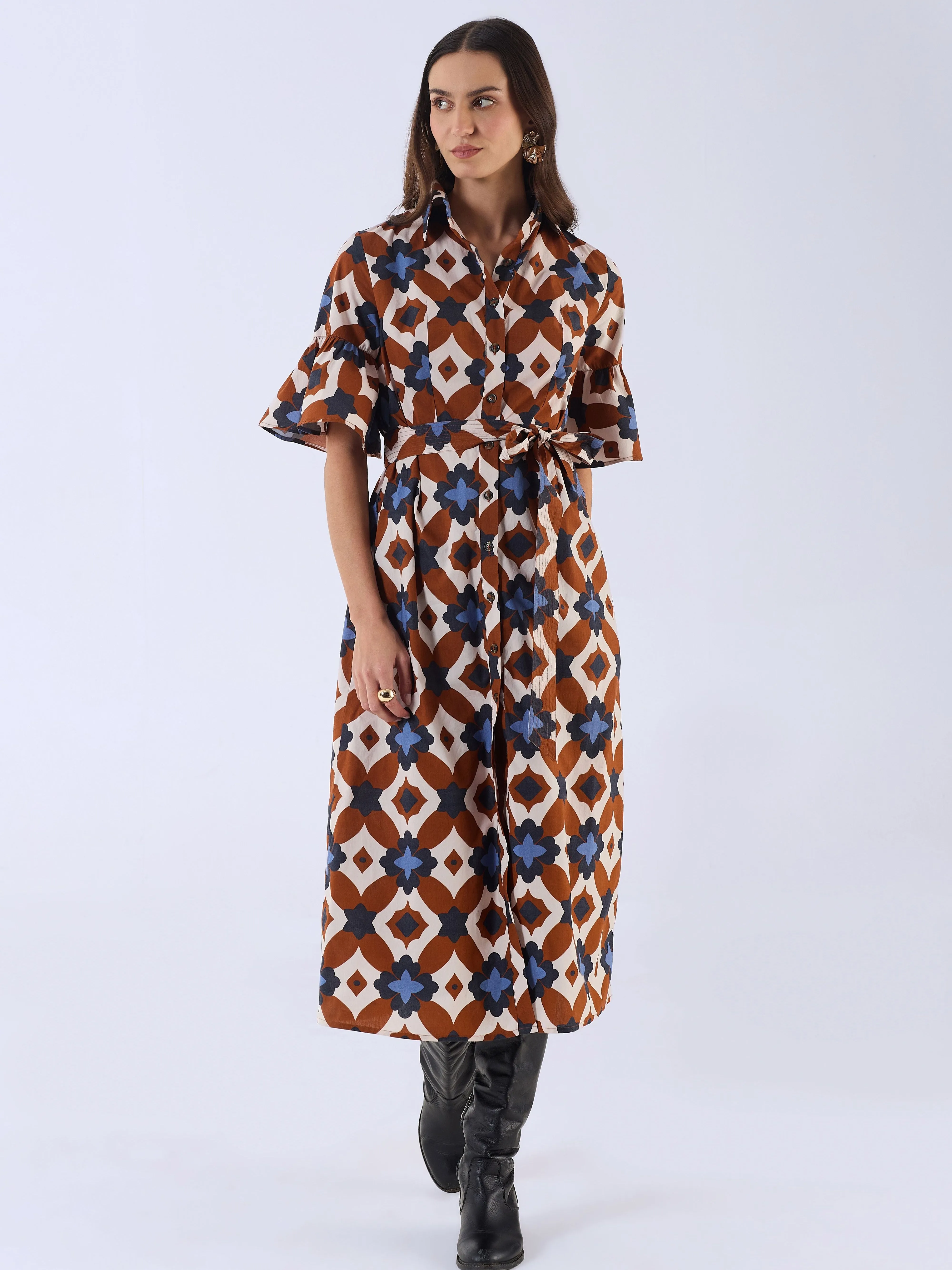 Brooke Dress in Mosaic Brown sold by Beau & Ro