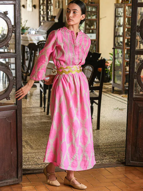 Woodruff Dress in Pink Ikat sold by Beau & Ro