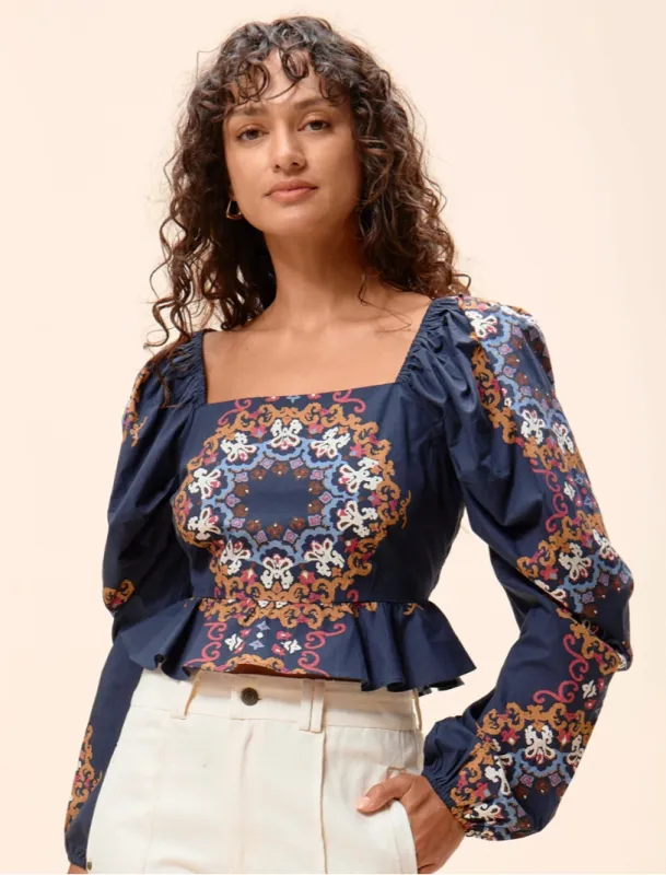 Elizabeth Top in Venezia Blue sold by Beau & Ro