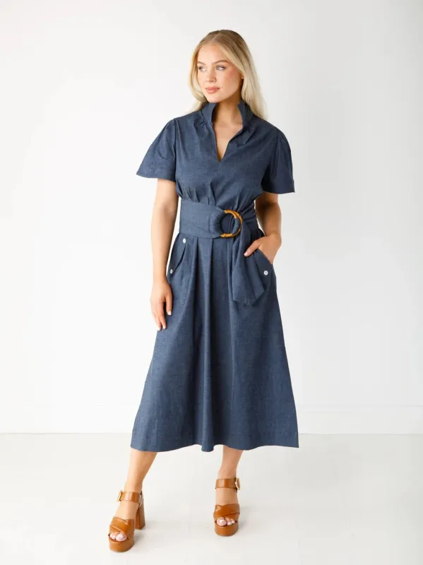 Gretchen Dress in Stretch Denim sold by Beau & Ro