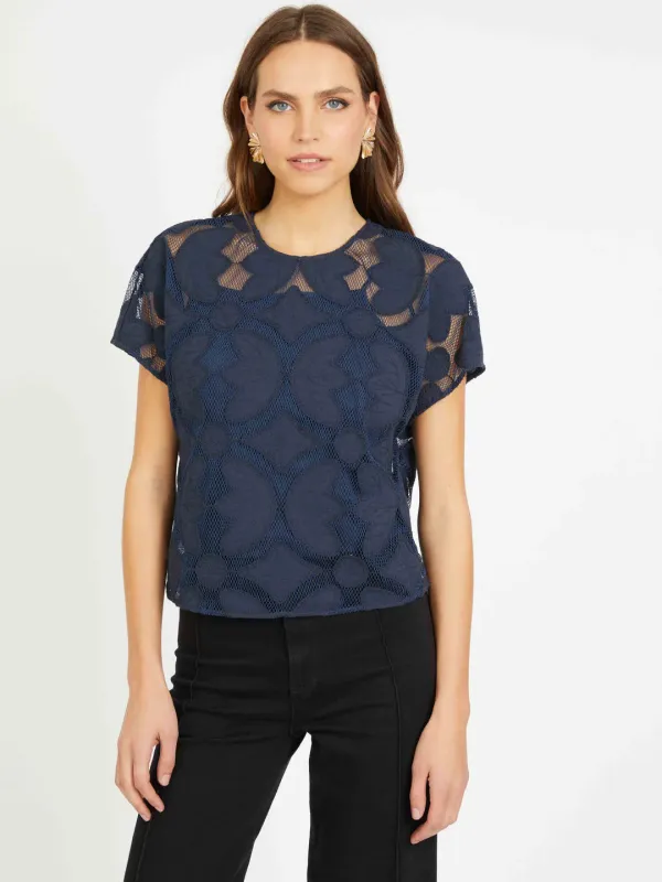 Carmen Top in Navy Lace sold by Beau & Ro