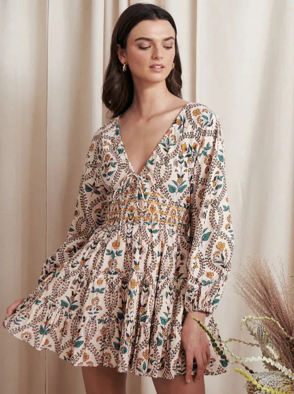 Gale Marigold Tile Mini Dress sold by Beau & Ro