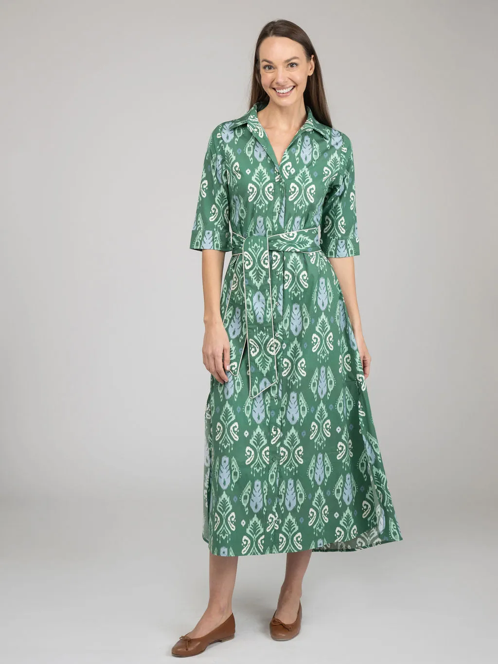 The Eloise Dress | Green Ikat sold by Beau & Ro