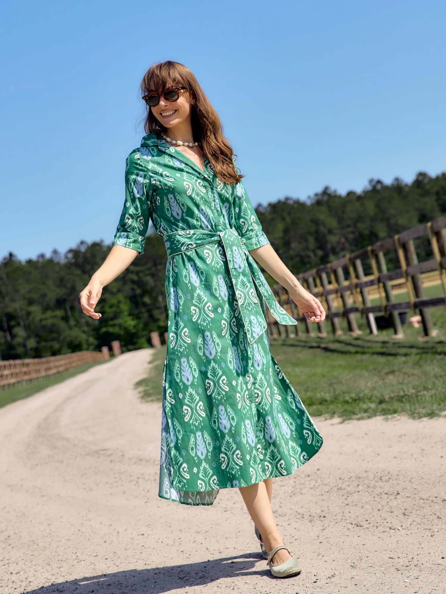 The Eloise Dress | Green Ikat sold by Beau & Ro product image thumbnail 2