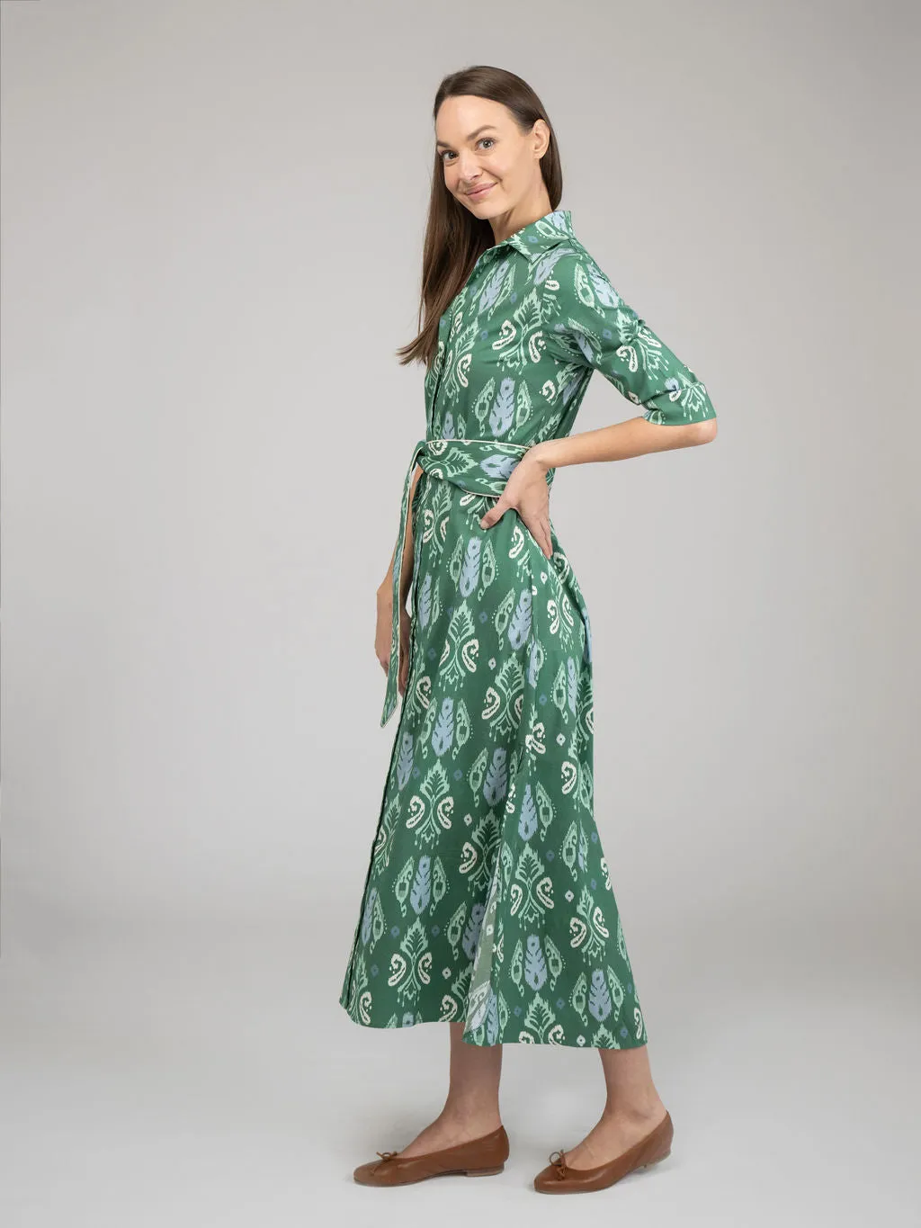 The Eloise Dress | Green Ikat sold by Beau & Ro product image thumbnail 4