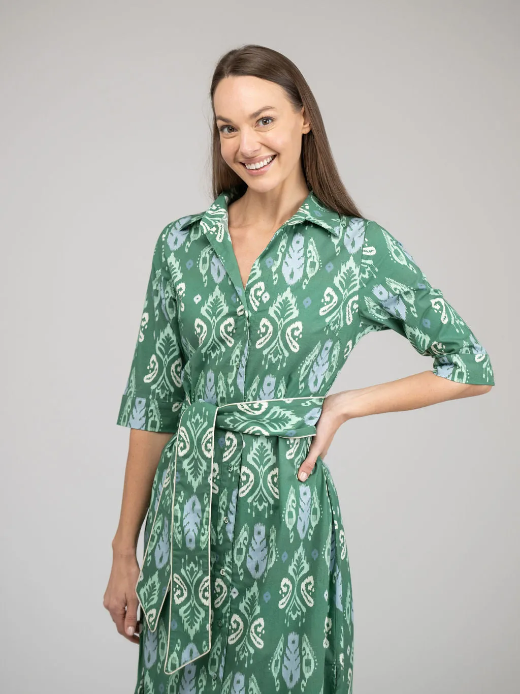 The Eloise Dress | Green Ikat sold by Beau & Ro product image thumbnail 3