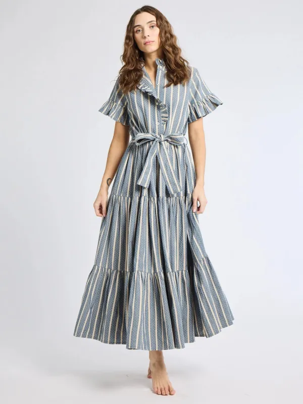 Victoria Dress in Chambray Stripe sold by Beau & Ro