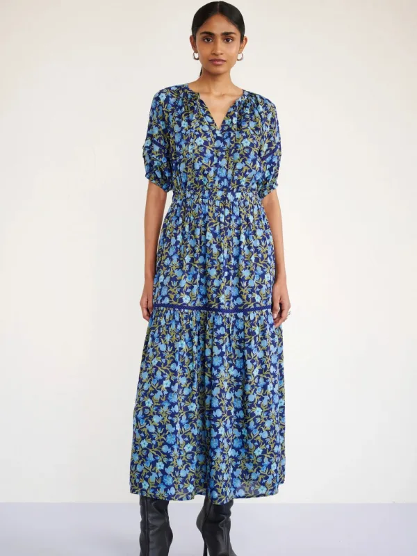 Selma Dress in Pomegranate Vine Lapis sold by Beau & Ro