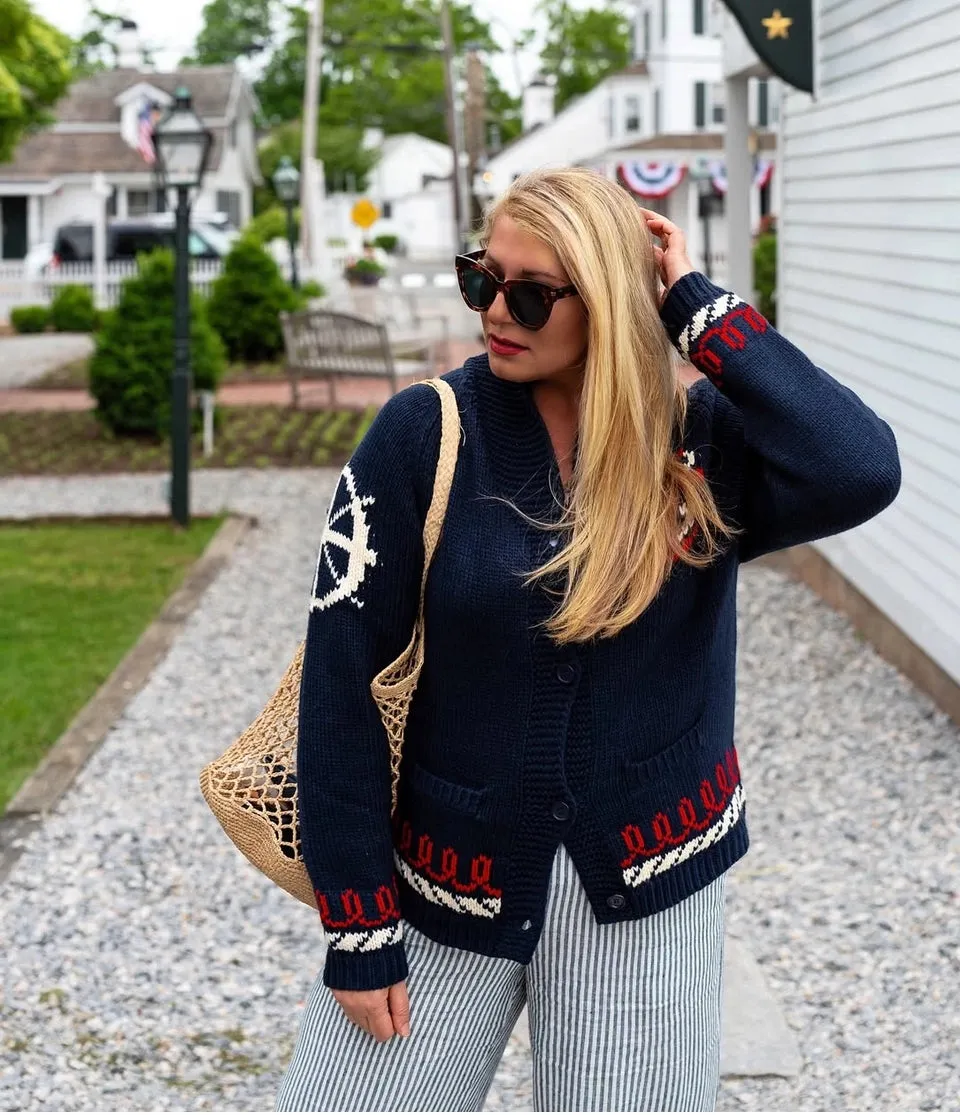 Varsity Coastal Cardigan in Navy/White sold by Beau & Ro product image thumbnail 2