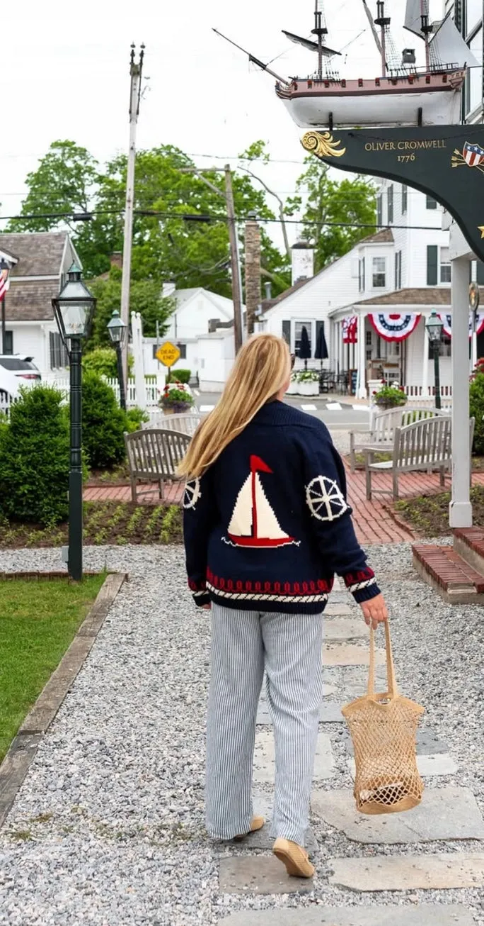 Varsity Coastal Cardigan in Navy/White sold by Beau & Ro product image thumbnail 3