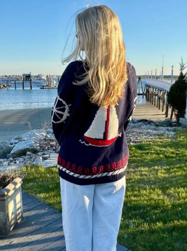 Varsity Coastal Cardigan in Navy/White sold by Beau & Ro