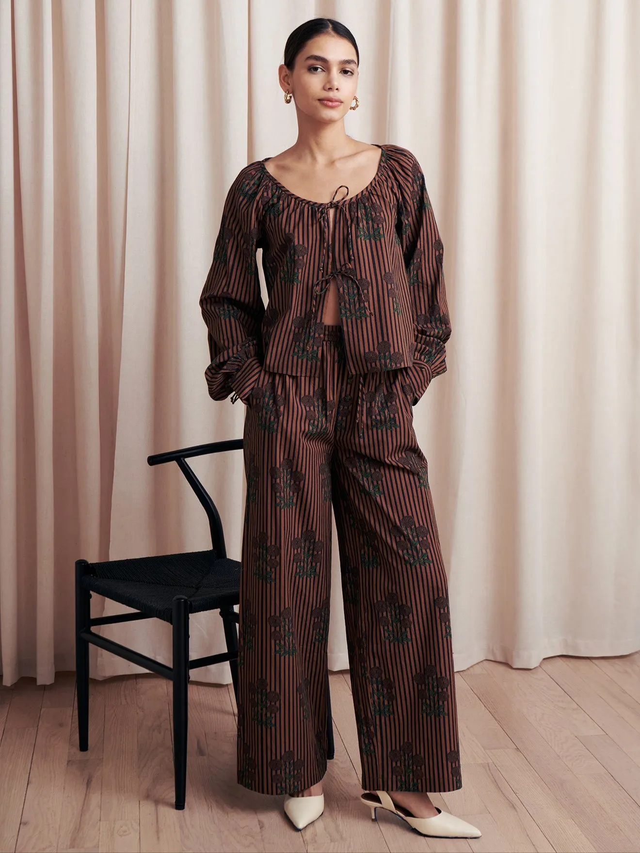 Tai Fall Stripe Floral Block Print Top sold by Beau & Ro