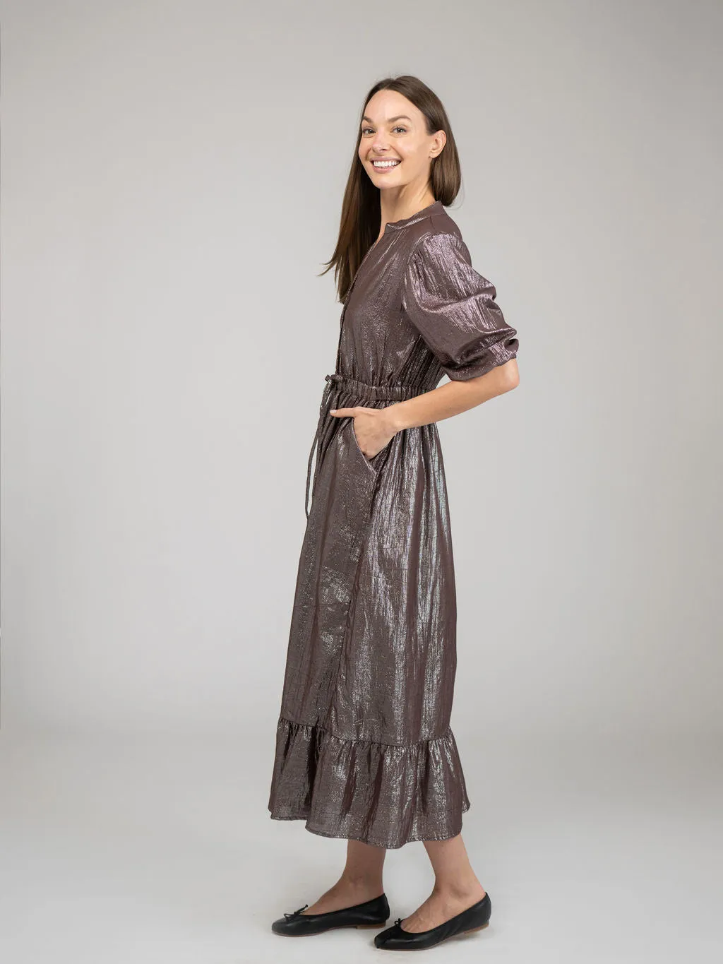 The Lily Midi Dress | Brown Shine sold by Beau & Ro product image thumbnail 3
