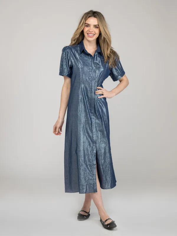 The Kris Dress | Navy Shine sold by Beau & Ro