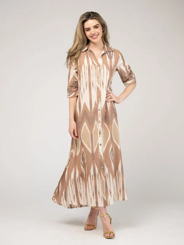 The Eloise Dress | Eco Brown Ikat sold by Beau & Ro