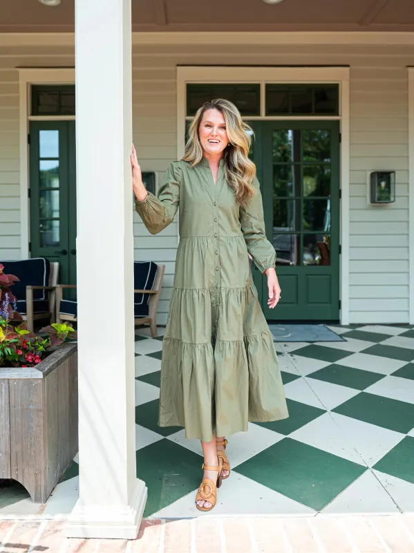 Olive Button Front Shirt Dress sold by Beau & Ro