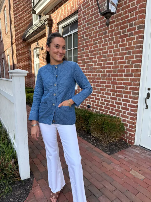 Light Chambray Quilted Button Front Jacket sold by Beau & Ro
